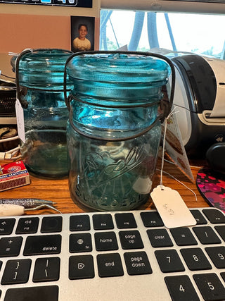 Vintage Ball "Sure Seal" Pint Jar, aqua, wire bail, (1920-23) 5.25"