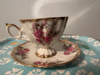 Vintage Teacup/Saucer Footed Pink Rose MTS|120021