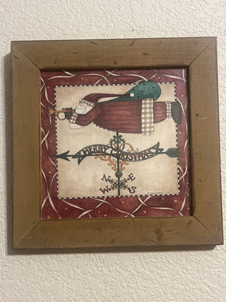 Debbie Mumm Primitive Framed Art Santa Weathervane Farmhouse USA RSV|129109