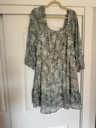 XXL - Blue and Green Short Dress with Puff Sleeves - RSV|83215