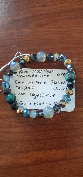 Bracelet #456 10mm moonlight labradorite and tigers eye