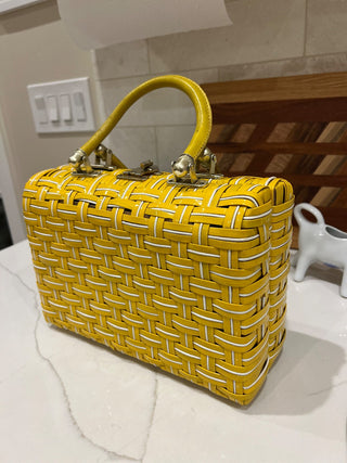Unique Yellow Wicker Purse 60s MTS|100522