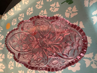 Pressed Glass Oval Bowl PINK MTS|115220