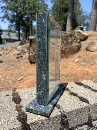 12F VTG Green Marble Double Sided Beveled Glass Frame w/Liner Vase RSV
