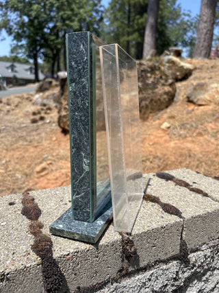 12F VTG Green Marble Double Sided Beveled Glass Frame w/Liner Vase RSV