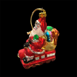 Santa Claus Riding a Train with Toys Glass Christmas Ornament Large 6" X 5 1/2" #62 VV MTS|133909