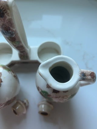 Vintage 3 Pc. Set Nasco Mountain Wood-Land Vinager and Oil Cruet w/ Stand