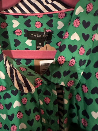 Talbots Green Ladybug Hearts Button down Shirt #47 VV MTS|99459