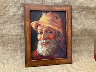 Original Framed Painting Bearded man w torn hat MTS