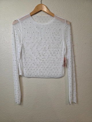 NEW! French Twist white mesh top with rhinestones & pearls - NWT RSV|158481