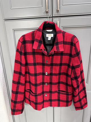 VTG Talbots Red & Black Plaid Wool Jacket size 16 MTS