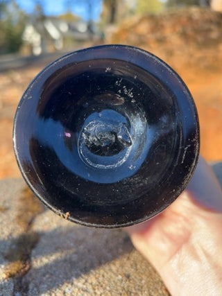 JP 5” amethyst art glass goblet with an optic swirl pattern and a short footed base