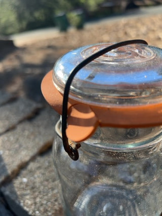 7.5” vintage clear glass Ball Ideal Mason Jar featuring a 1908 patent date