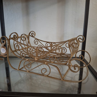 Vintage Gold Metal Sleigh Centerpiece Basket MTS|124056