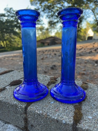 Pair of Cobalt Glass Candlesticks 7.5”