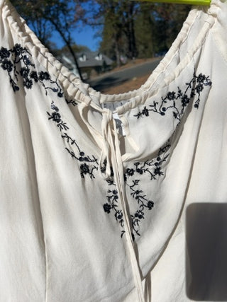 PIANO 100% Silk embroidered long-sleeve peasant blouse size XL
