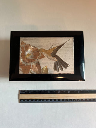 Vintage black lacquer hummingbird music box|54236