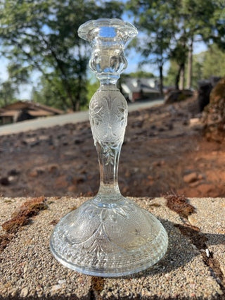 JP vintage Indiana Glass "Sandwich Clear" single light candlestick holder