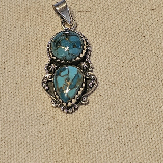 .925 2 stone blue royston turquoise pendant