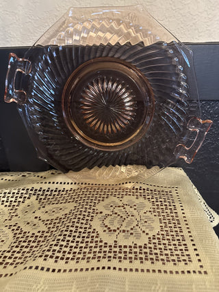 Vintage Pink Optic Swirl Imperial Glass Serving Plate- RCD