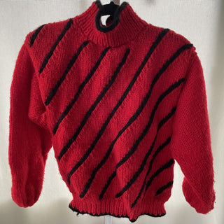 vintage handmade sweater, red w/ black stripes RSV