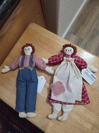 Primitive Americana Raggedy Ann & Andy Dolls, 11-1/2", RCD|132514