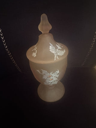 Vintage Stunning Fenton Yellow Satin Glass Covered Candy Dish Hand Painted Flowers 8"  #62 VV MTS