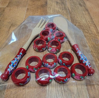 MW Hungarian Wooden Spoon, Fork & Napkin Rings MTS|122093