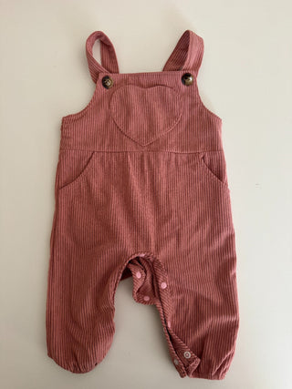 3-6M - Pink Corduroy Overalls with Heart Pocket - RSV
