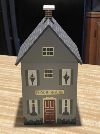 11" Flour House Wood Canister w/ Liner, 90's--SP RCD