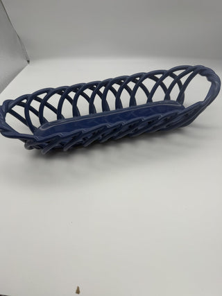 Blue Woven Ceramic Oval basket #63 VV MTS