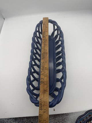 Blue Woven Ceramic Oval basket #63 VV MTS