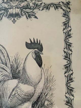 LARGE ROOSTER PRINT IN PINE FRAME BLACK ON CREAM BACKGROUND 20 X 26.5 (KAT)|72345
