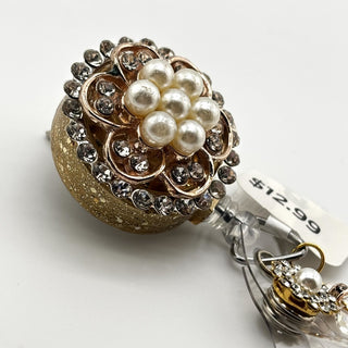 Golden Pearl/Rhinestone Retractable Badge Holder|74769