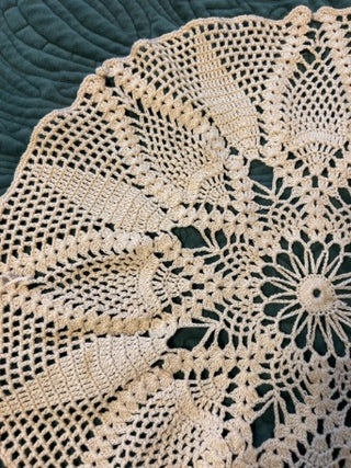 vintage 16.5” round ecru cotton crochet doily