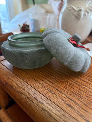 Dark Green Glass Pumpkin Jar/container 3"tall, 4.5"wide RCD