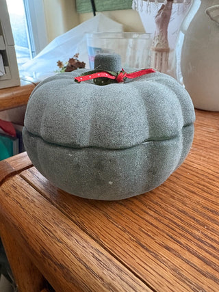 Dark Green Glass Pumpkin Jar/container 3"tall, 4.5"wide RCD