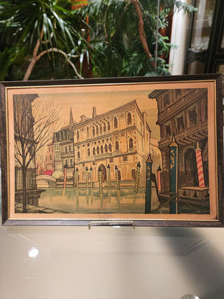 1970s Painting Venice on Cardboard w/ metal frame RSV|72163