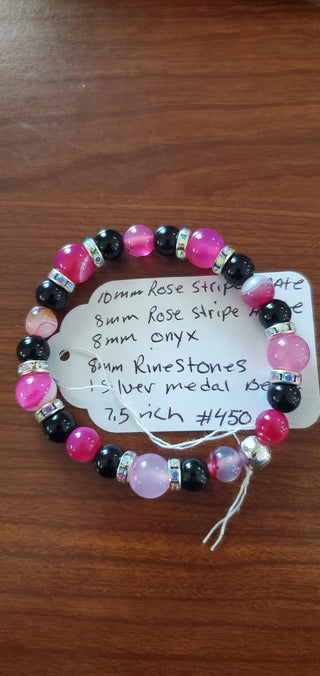 Bracelet $450 rose strip agate and onyx