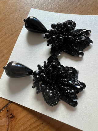 80s  Black Beaded Earrings|103138