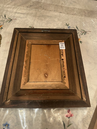 Vintage Wooden Framed 14" X 12" Canvas Painting With Fishing Boats Scene insert is 5" X 7" #47 VV MTS|143929