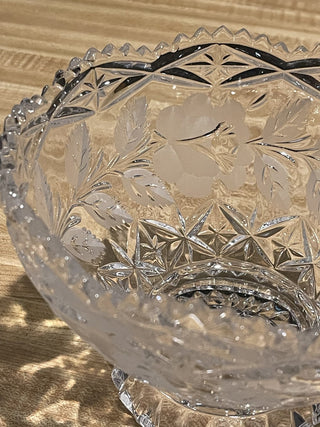 6"x4" Footed Glass Bowl, Sawtooth Edge w/ Roses--SP