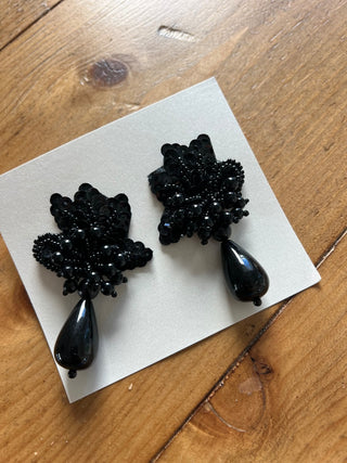 80s  Black Beaded Earrings|103139