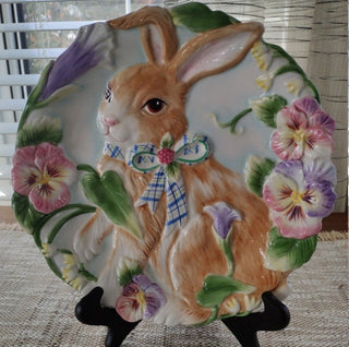 #62 VV Fitz and Floyd Halcyon Bunny in Garden hand crafted Ceramic Plate 9.75" MTS|57406