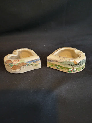 Vintage Pair Heart Shaped Hand Painted Ashtrays RCD