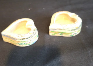Vintage Pair Heart Shaped Hand Painted Ashtrays RCD