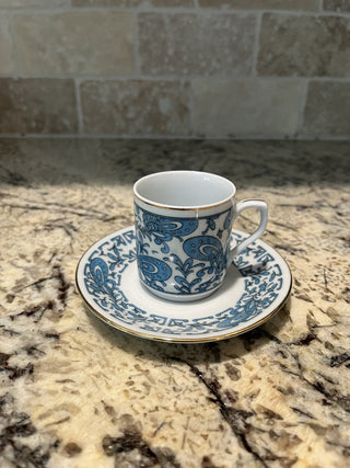 Vintage Blue Gold Paisley Demitasse Turkish Coffee/Espresso Cup & Saucer (45) RCD