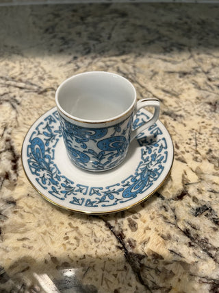 Vintage Blue Gold Paisley Demitasse Turkish Coffee/Espresso Cup & Saucer (45) RCD