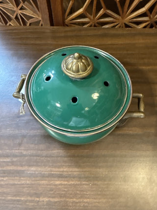 VTG Brass Green Enamel Pot|91194