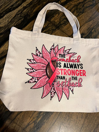 "The Comeback Is Always Stronger Than The Setback" Large Zippered Canvas Bag or Tote RSV